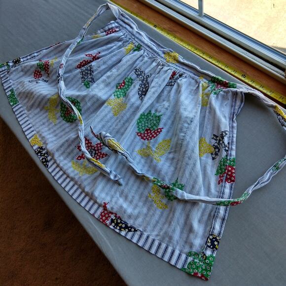 Vintage Handmade Child Size Half Skirt Apron patchwork stripes pocket - Picture 9 of 9